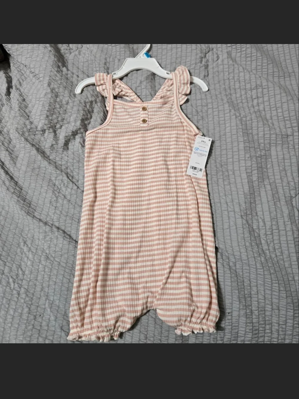 Carter's Pink Striped Ruffle Tie-Shoulder Romper NWT